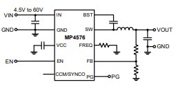 Application Circuit Diagram - Monolithic Power Systems (MPS) MP4576 Synchronous Buck Converters